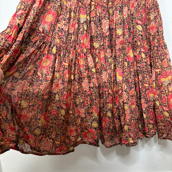 Free People Getaway Red Floral Print Tiered Maxi Dress Smocked XS - Picture 6 of 10